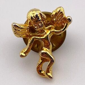 Vintage Angel Cherub Gold Tone Lapel Pin